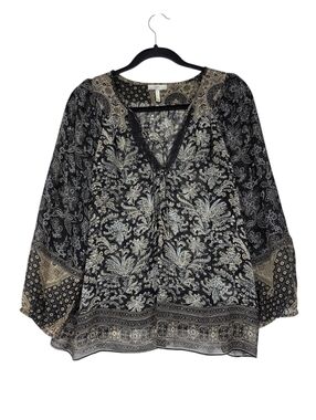 Joie Silk  Black Floral Paisley Printed Boho Tunic